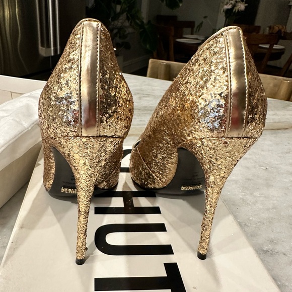 Schutz Gold Glitter Heels - 8 - NEW - Picture 3 of 7